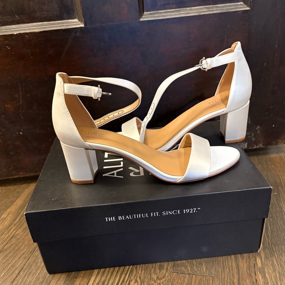 Naturalizer White Block Heel Sandals